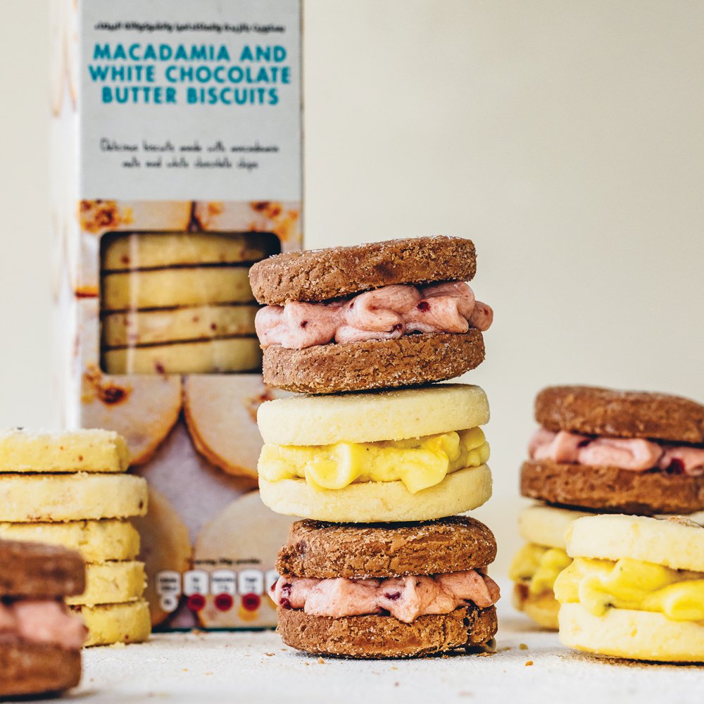 Spinneysfood biscuits supplied by Cani Rusks can easily be turned into melting moments with passionfruit and raspberry jam icing