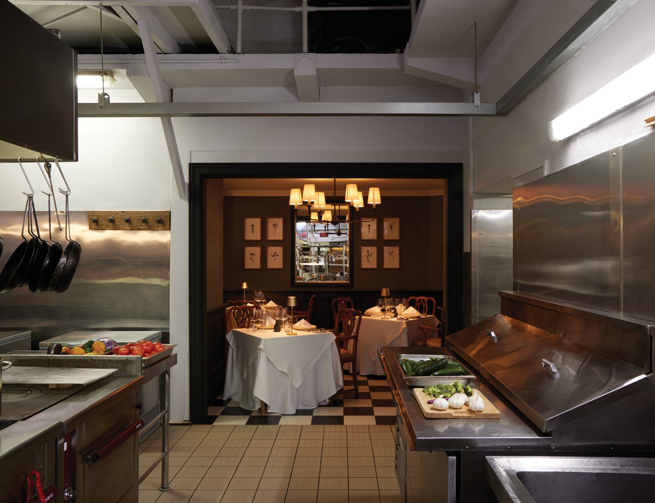 Private dining room in the main hotel kitchen for the Chef’s Table experience