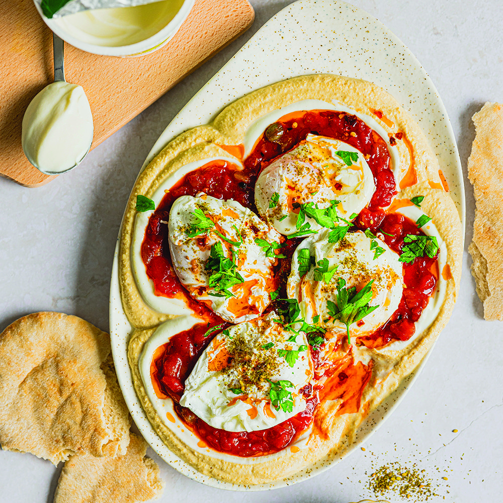 Turkish eggs with Biotiful hummus and tomato chutney recipe - Spinneys UAE