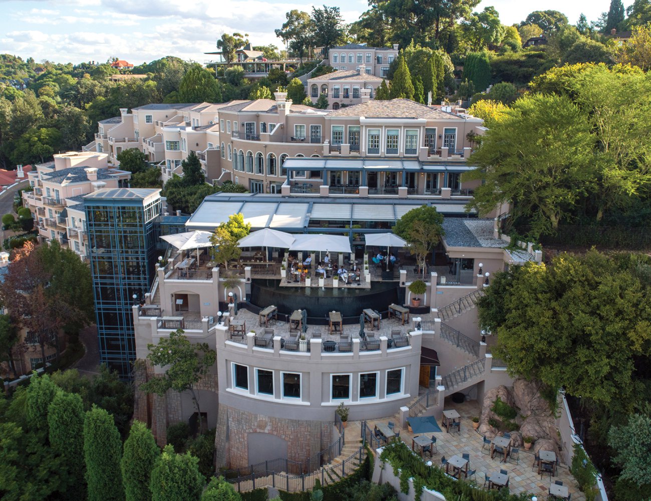 The property is built to look like a secluded hillside retreat