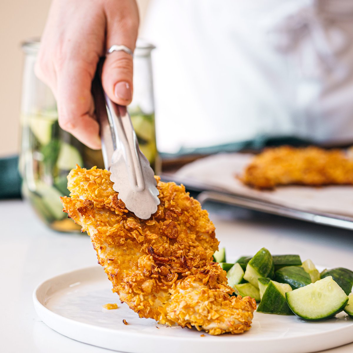 Chicken katsu with quick pickled cucumber recipe