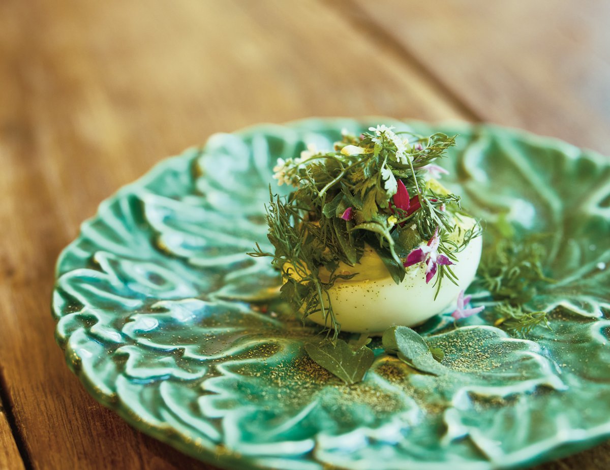 Devilled egg with fresh herbs at Chez Pimousse