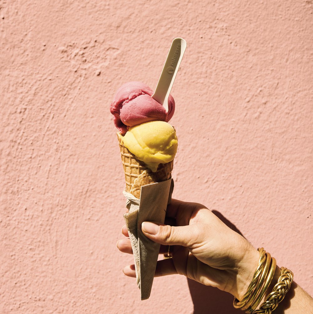 Passion fruit and hibiscus ice cream from Terre Adélice