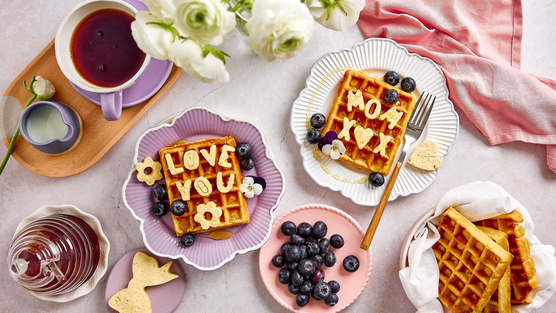 Waffles with cinnamon butter love letters
