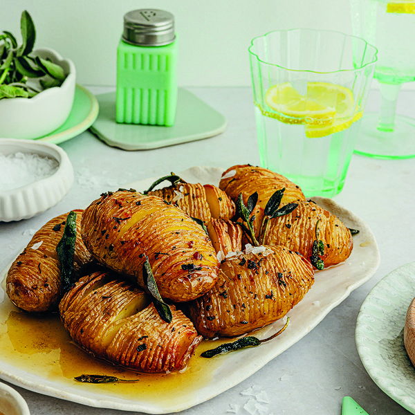 Duck fat and sage Hasselback potatoes