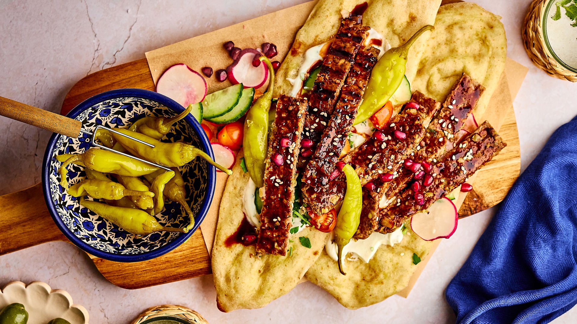Sheet pan lamb kebabs with dates and pomegranate glaze