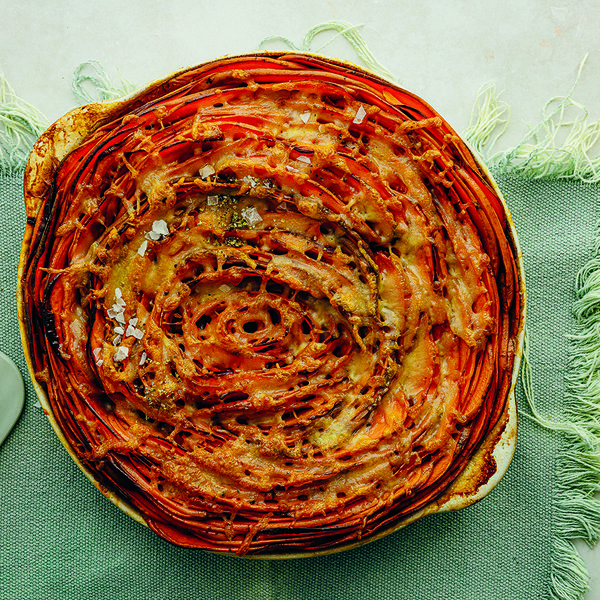 Cheesy scalloped sweet potato bake