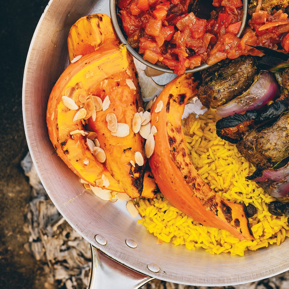 Braaied pumpkin with cinnamon sugar and almonds
