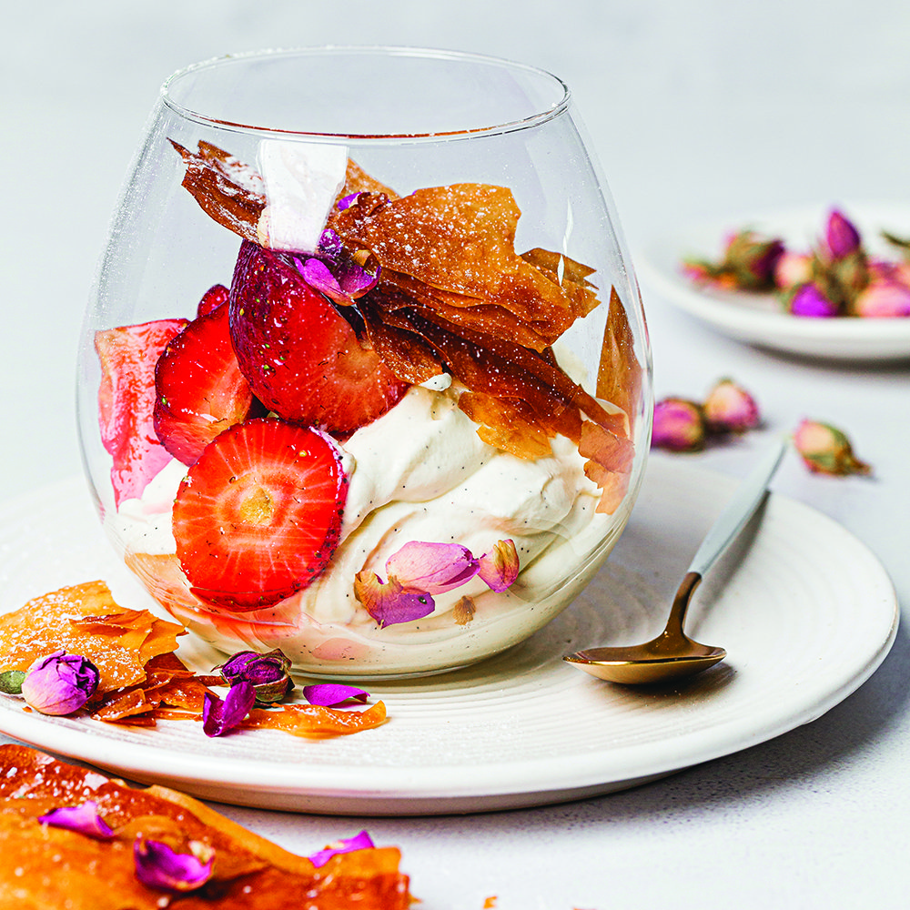Sugared phyllo and rosewater whipped cream Eton mess