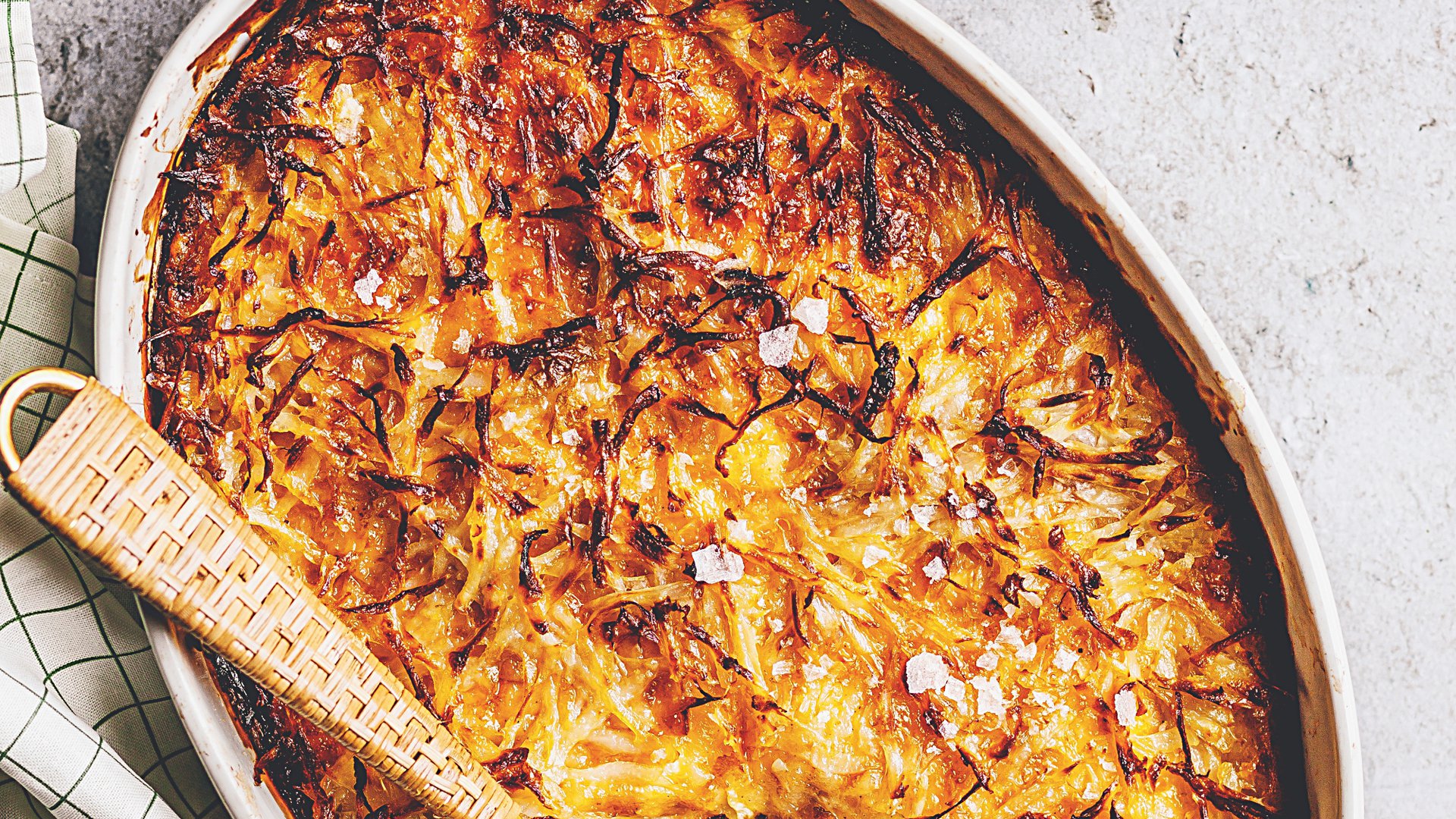 Mustard potato bake with crispy grated potato crust