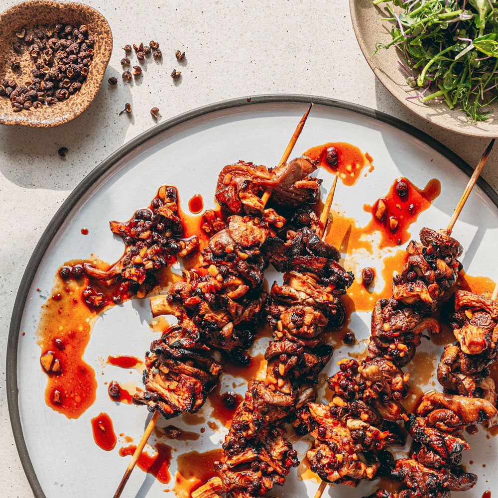 Szechuan mushroom kebabs