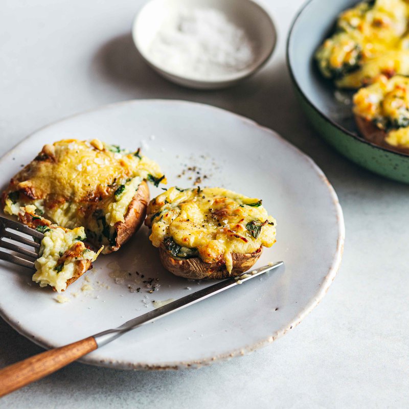 Twice-baked potatoes with spinach and cheddar