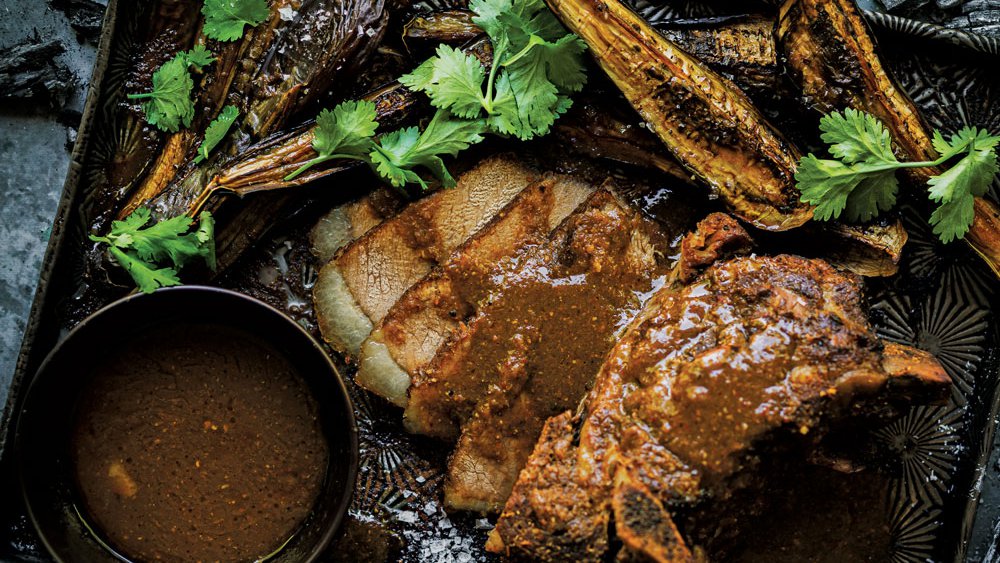 Tamarind and chilli braised beef brisket with aubergine
