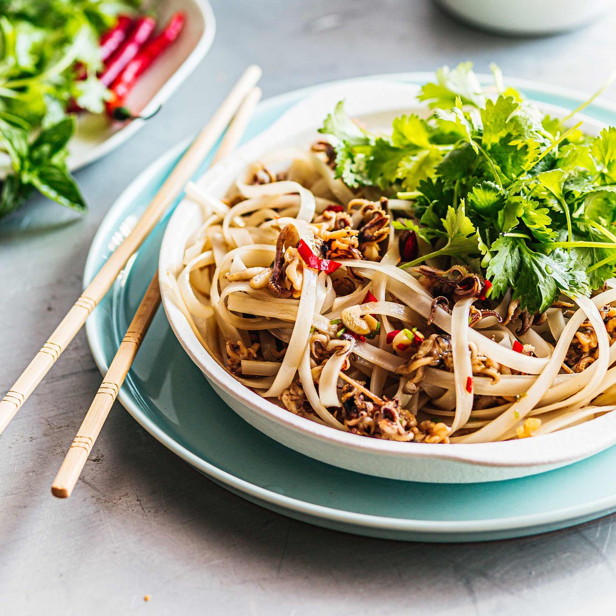Thai chilli squid rice noodles