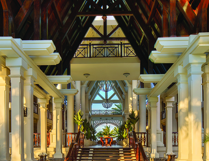 The hotel’s lobby frames the Indian Ocean