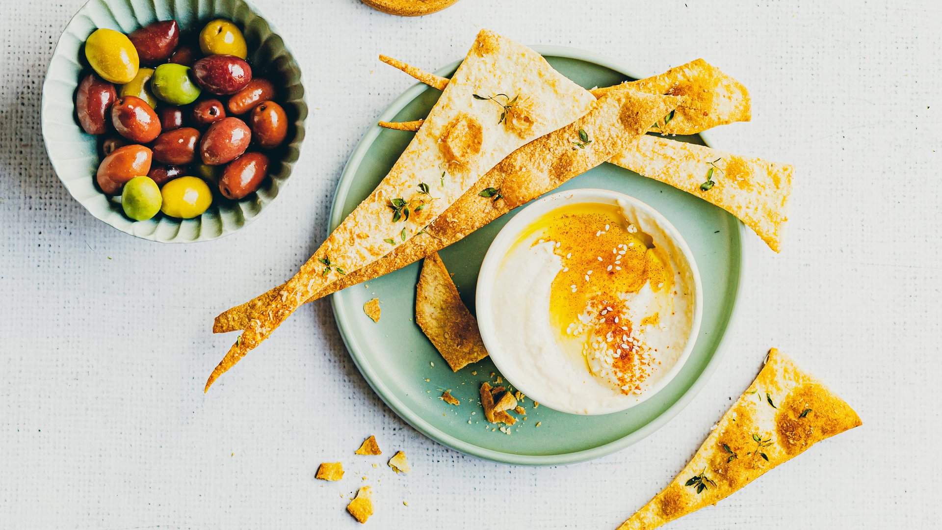 Thyme and parmesan crackers with white bean hummus