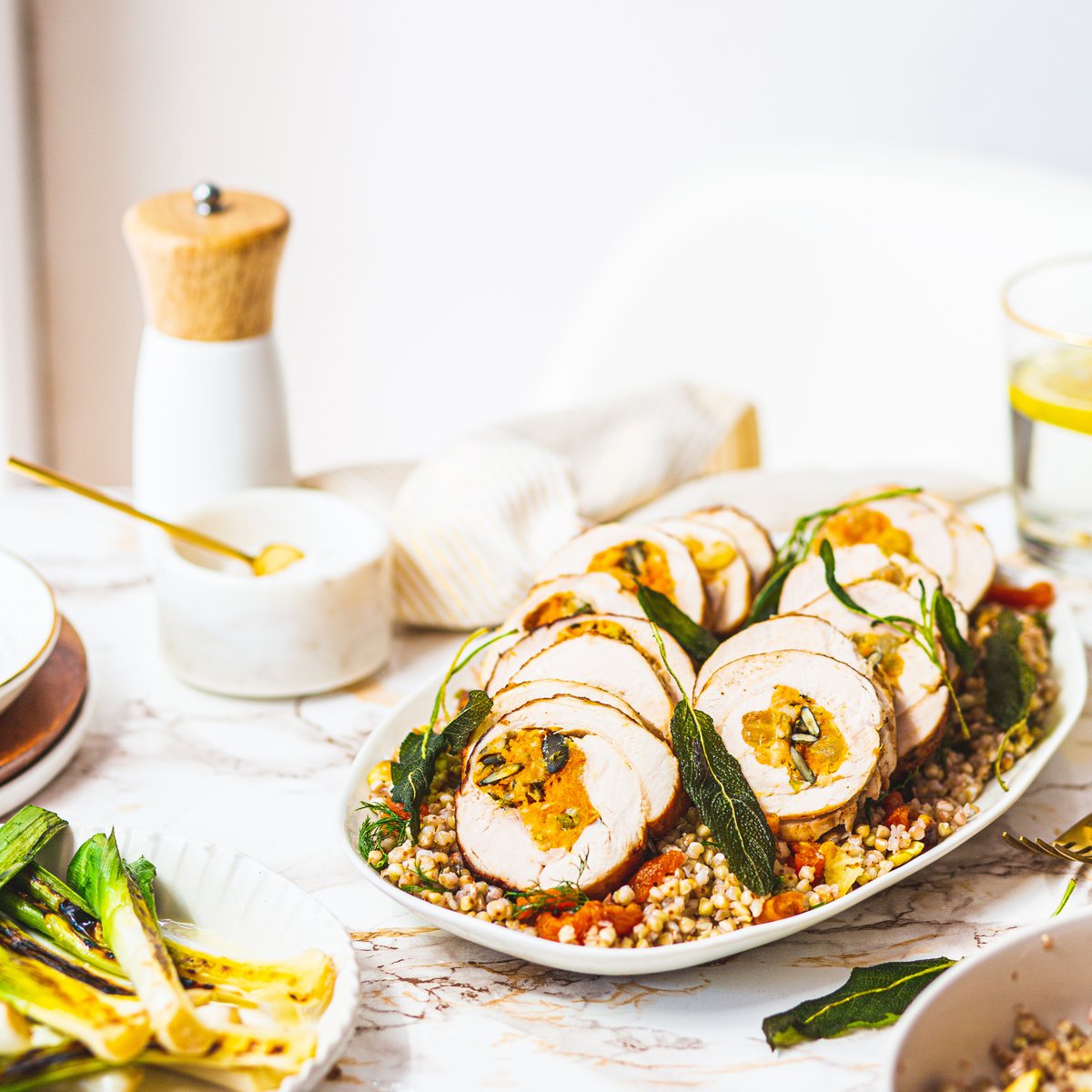 Turkey breast roast with pumpkin, sage and sultana stuffing