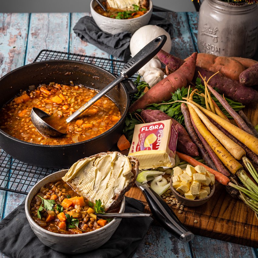 يخنة العدس والبطاطا الحلوة