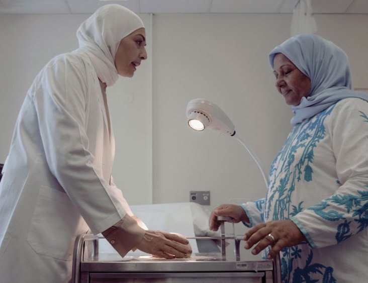 Um Ali (right) working with a gynaecologist to develop the bread recipe