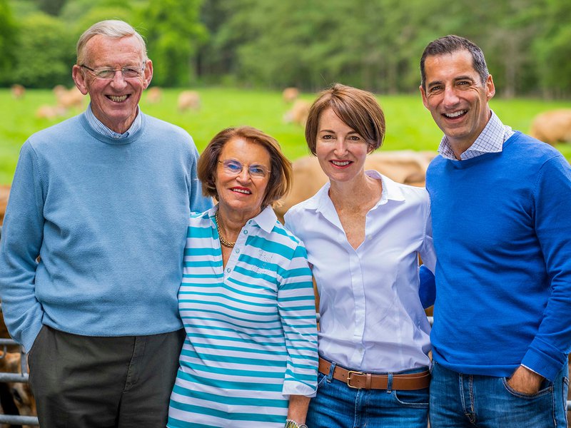 Drier months outdoors grazing on nutritious grass; Graham’s Family Dairy was established in 1939 │ Second and third generation of the Grahams – Robert Sr with his wife Jean, daughter Carol and son Robert │ Graham’s Squidgies are made with creamy whole milk and fruit │ Robert Sr and Jr believe that well-cared for cows produce the best milk, which results in superior products such as their yoghurt, sour cream and more │  The National Wallace Monument watches over the surrounding countryside like a lone sentinel