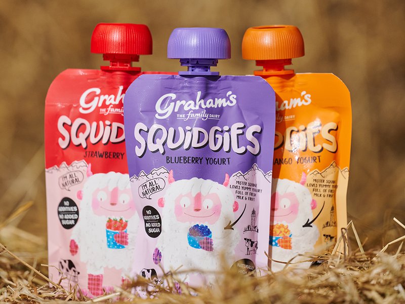 Drier months outdoors grazing on nutritious grass; Graham’s Family Dairy was established in 1939 │ Second and third generation of the Grahams – Robert Sr with his wife Jean, daughter Carol and son Robert │ Graham’s Squidgies are made with creamy whole milk and fruit │ Robert Sr and Jr believe that well-cared for cows produce the best milk, which results in superior products such as their yoghurt, sour cream and more │  The National Wallace Monument watches over the surrounding countryside like a lone sentinel