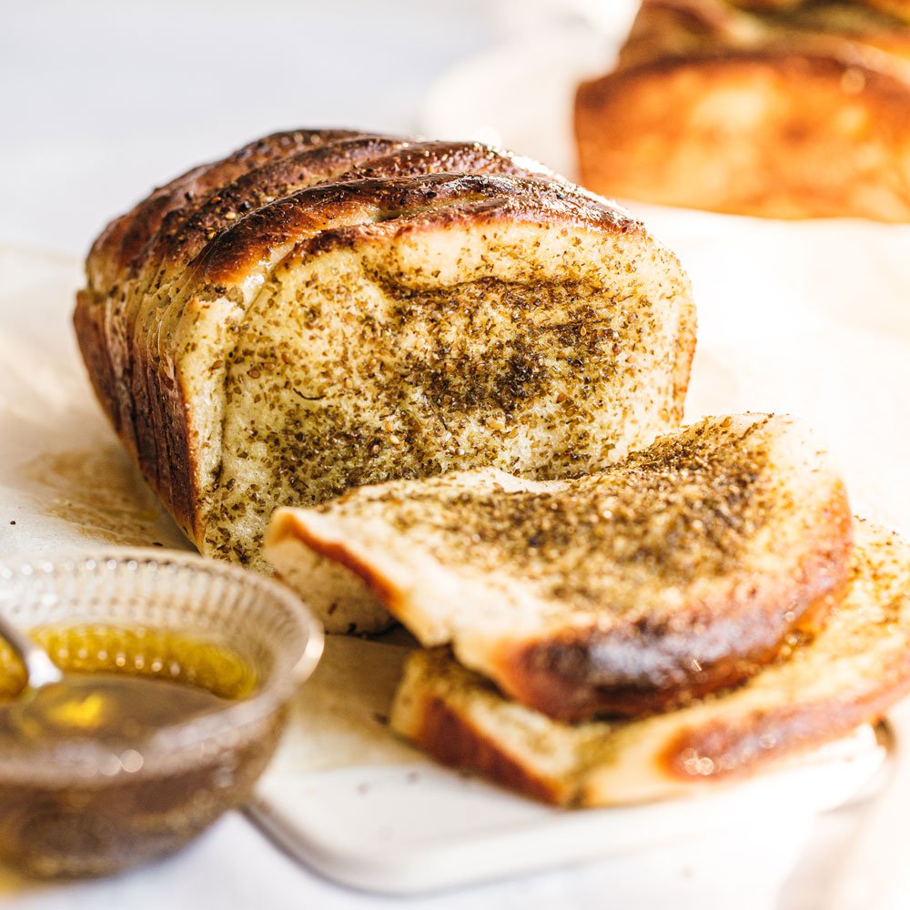 Za’atar and olive oil manoushe loaf
