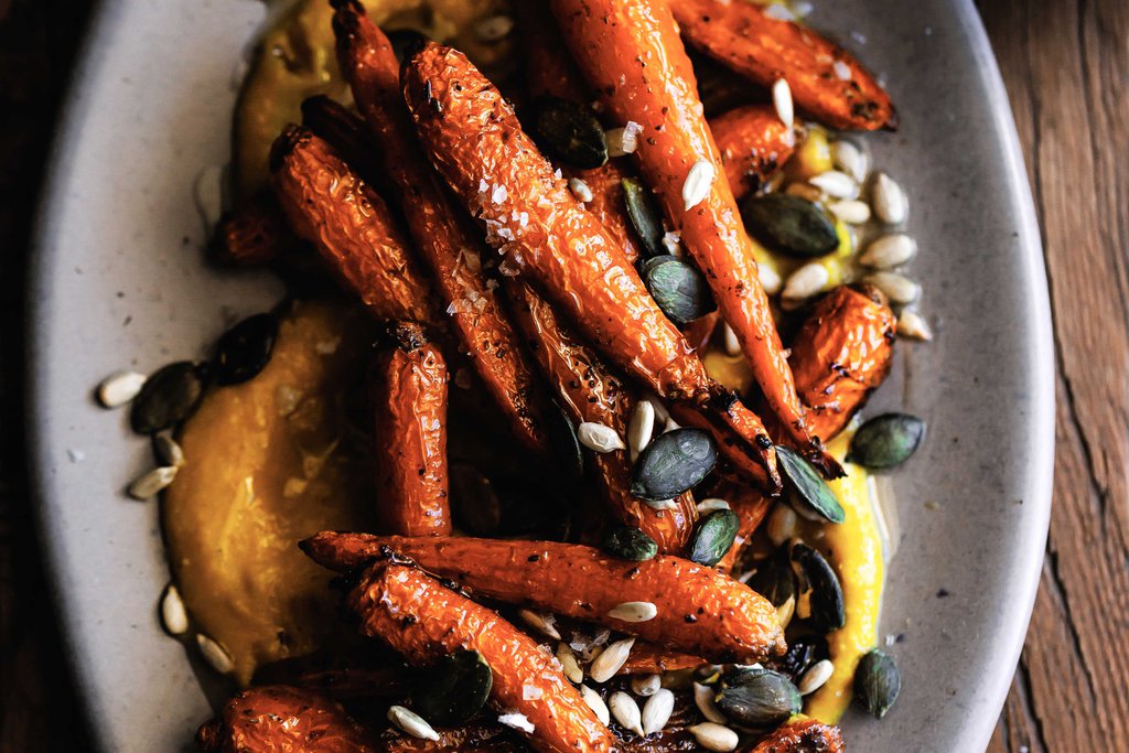 Za’atar roasted carrots with whipped dhal recipe