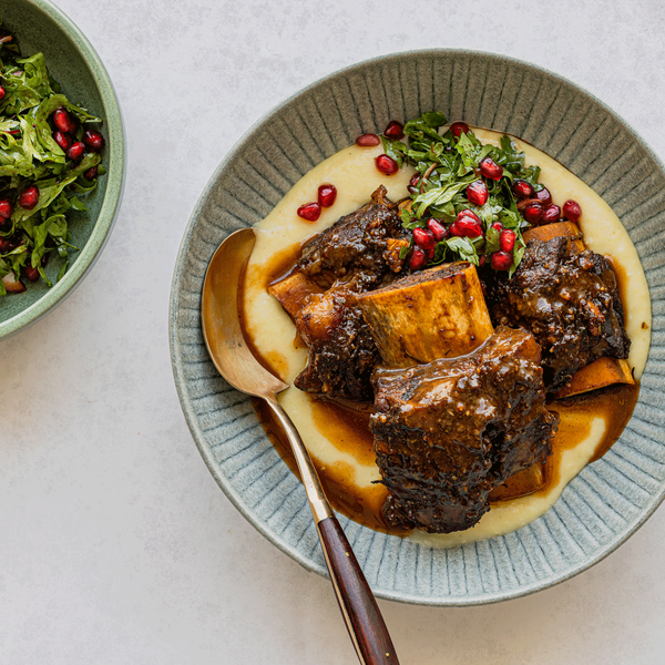 Celeriac potato purée and parsley, pomegranate salad (for Zahra Abdalla&#x27;s kabab torsh short ribs)