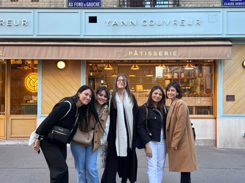 Freshly baked pastries displayed at Yann Couvreur | Our first morning in Paris |Whipping cream | Filling the tarte ISATIS