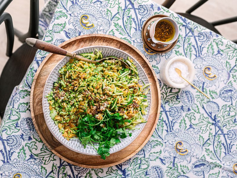 Courgette and coriander kamut salad with preserved lemon dressing