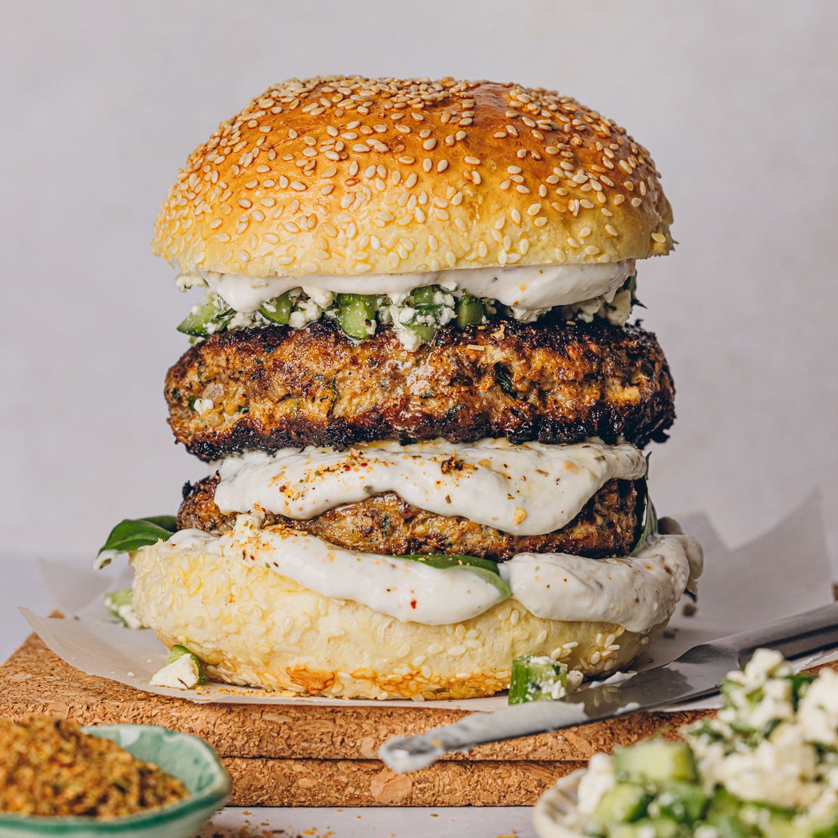Lamb burgers with cucumber and green chilli salsa
