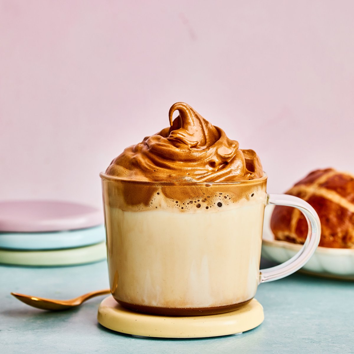 Hot cross bun dalgona coffee