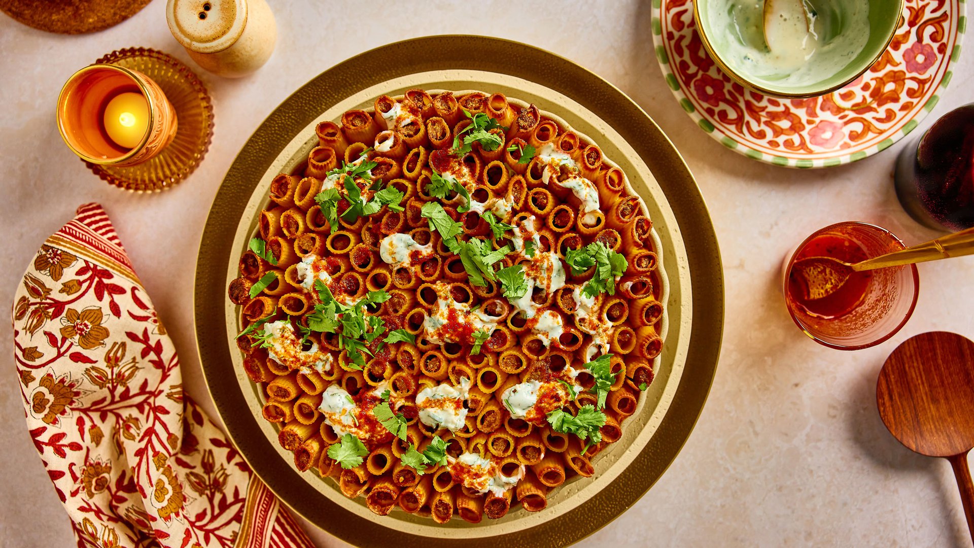 Stuffed lamb manti pasta bake with garlic yoghurt