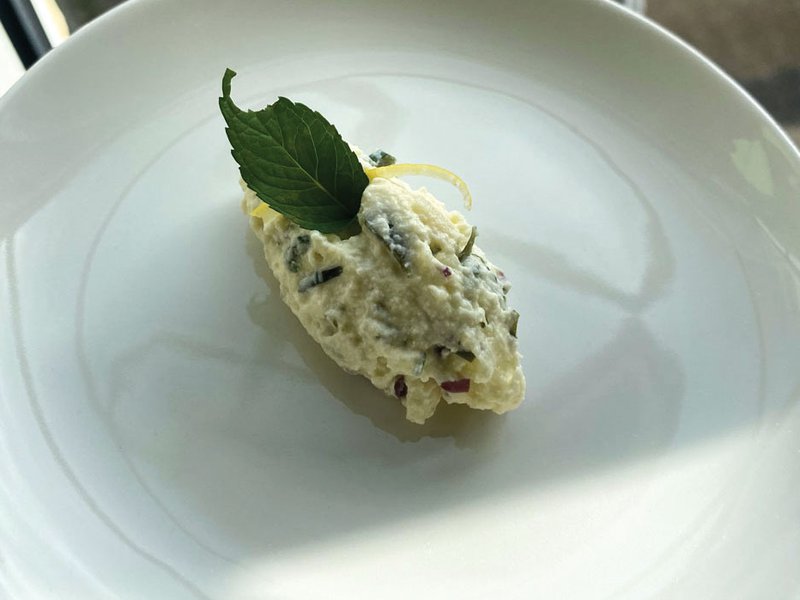 The making of butter | We garnished the butter with fresh aromatics | The making of Livarot cubes | Cream-coated salmon skewers | Sage-infused cream | Fresh cheese quenelle