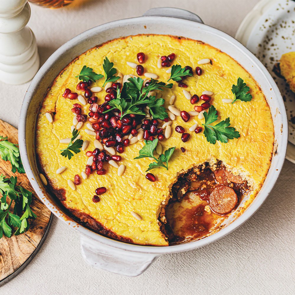 Mushroom bake with tahini crust