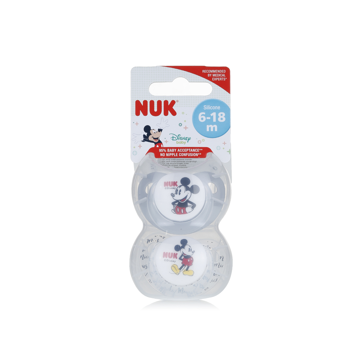 Nuk Mickey Mouse Silicon Soother 6-18 Months x 2