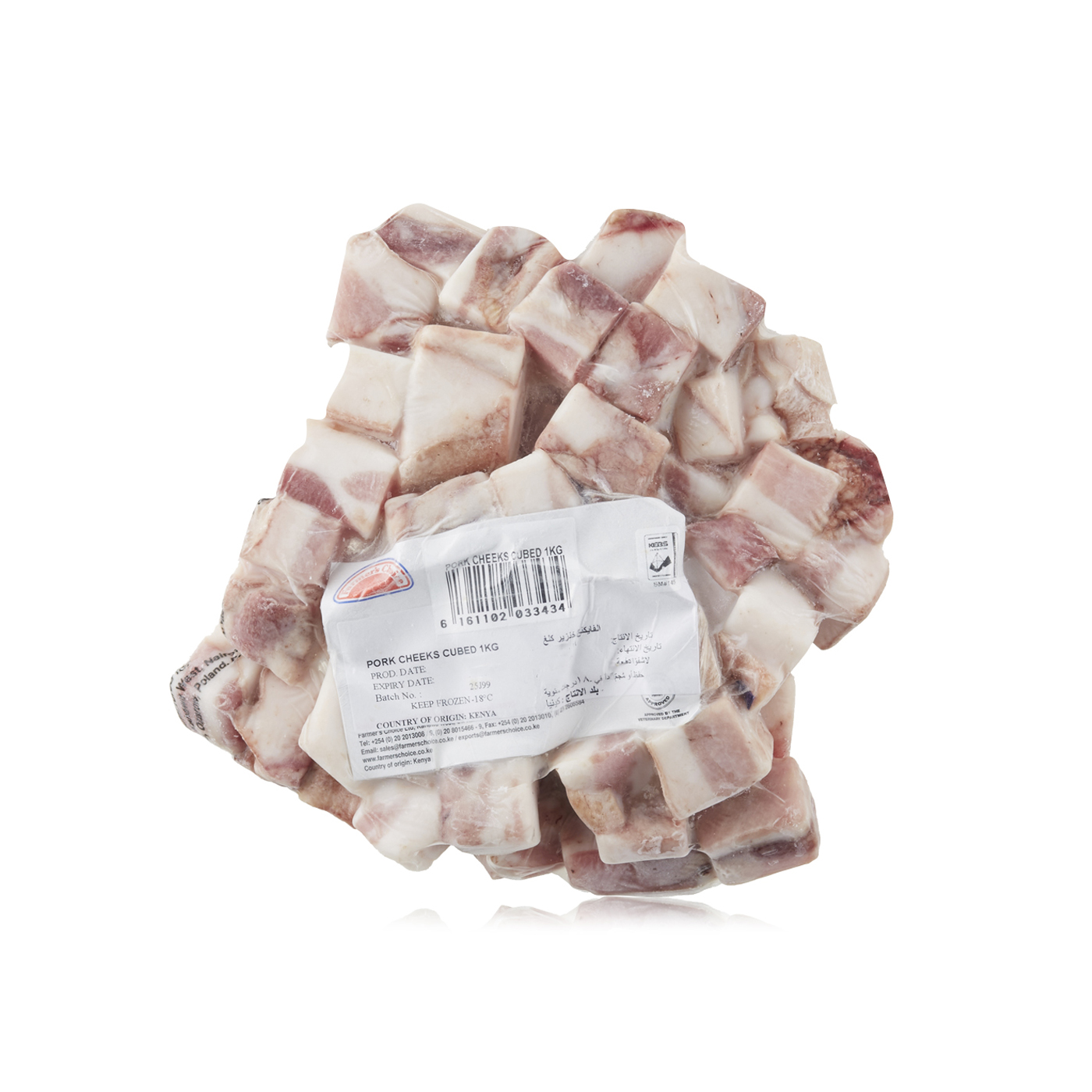 Farmer's Choice Frozen Cubed Pork Cheeks 1Kg