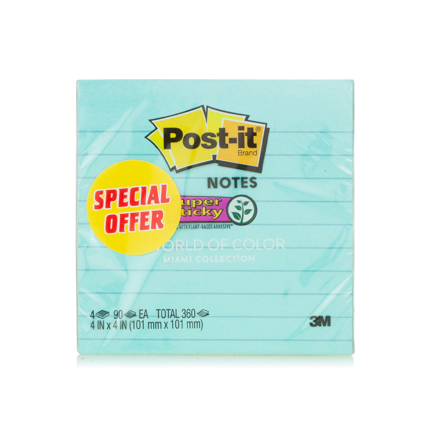 Post-It Super Sticky Notes Neon 4 x 4 4 Pack