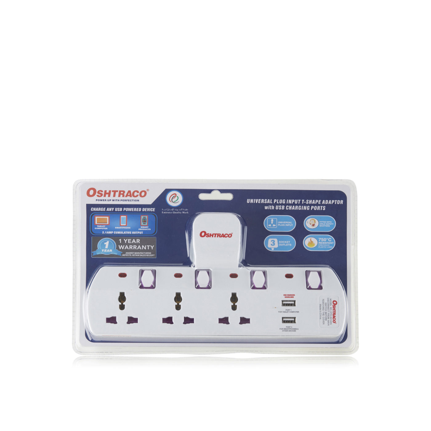 Oshtraco 3-Way Multi Socket Input with USB Port