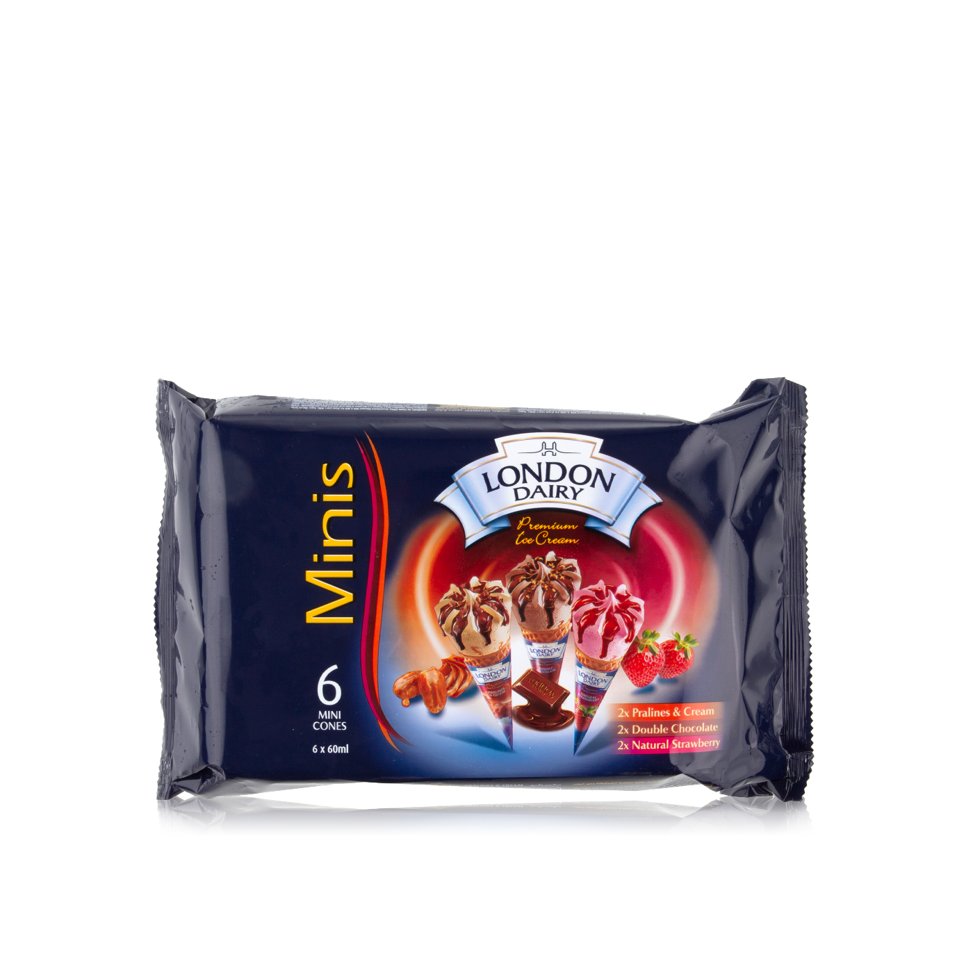 London Dairy Frozen Mini Ice Cream Cones 6 X 60Ml
