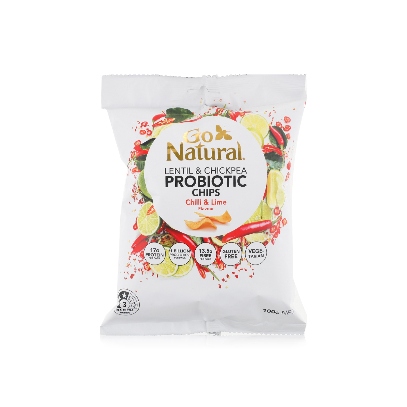 Go Natural Lentil & Chickpea Chips Chilli & Lime 100g