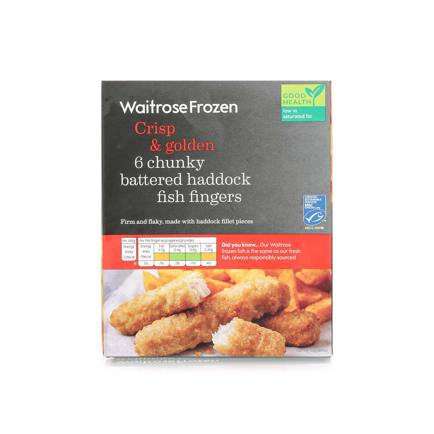 Waitrose Frozen 6 Chunky Battered Haddock Fish Fingers