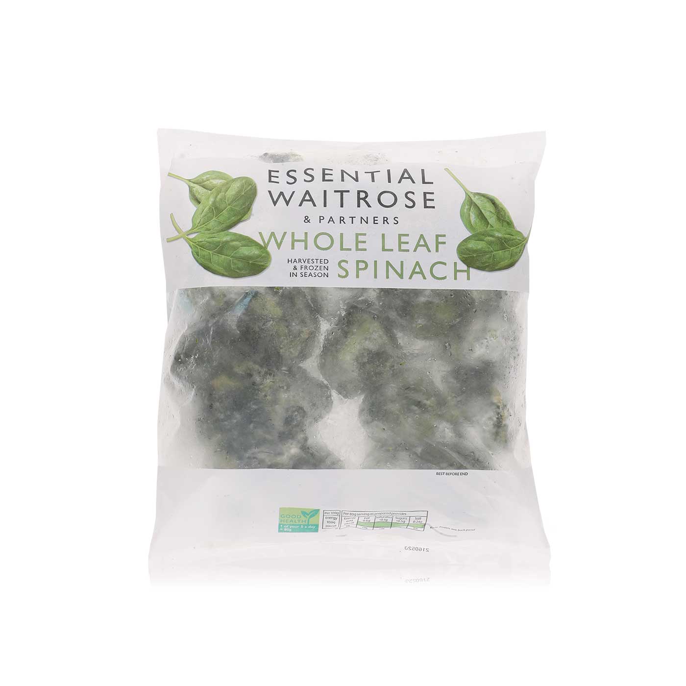 Waitrose Essential Frozen Whole Leaf Spinach 750G