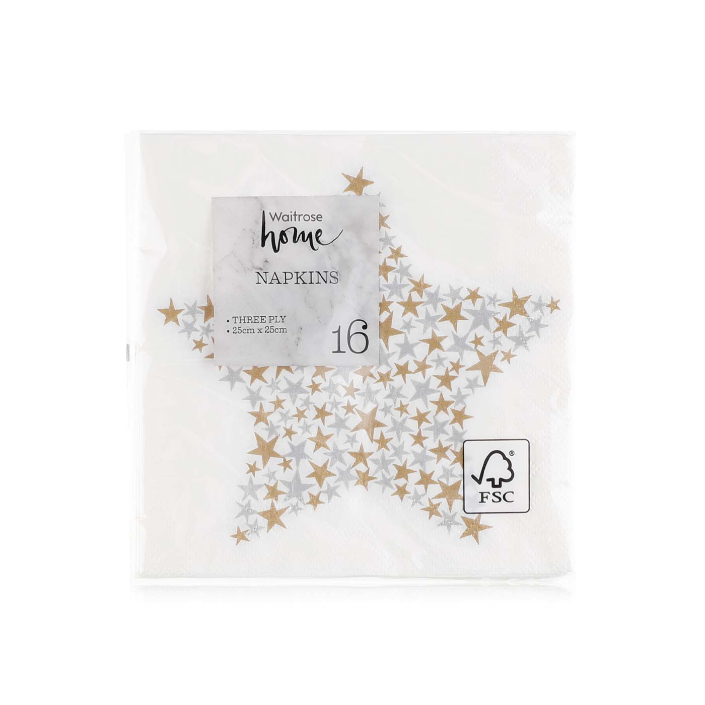 Waitrose Stars Napkins Gold/silver 25cm x 25cm 16s