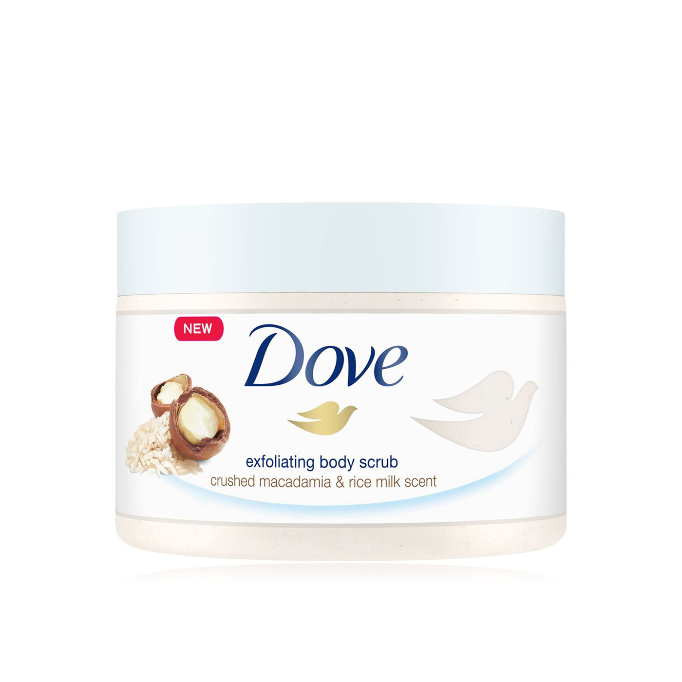 Dove exfoliating body scrub crushed macadamia & rice milk 225ml