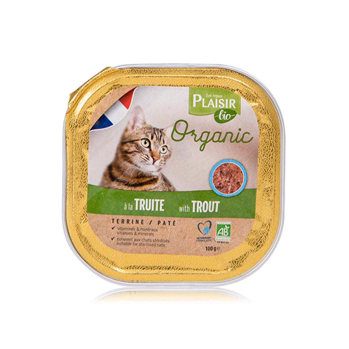 Plaisir Bio Organic terrine with trout for cats 100g - Spinneys UAE