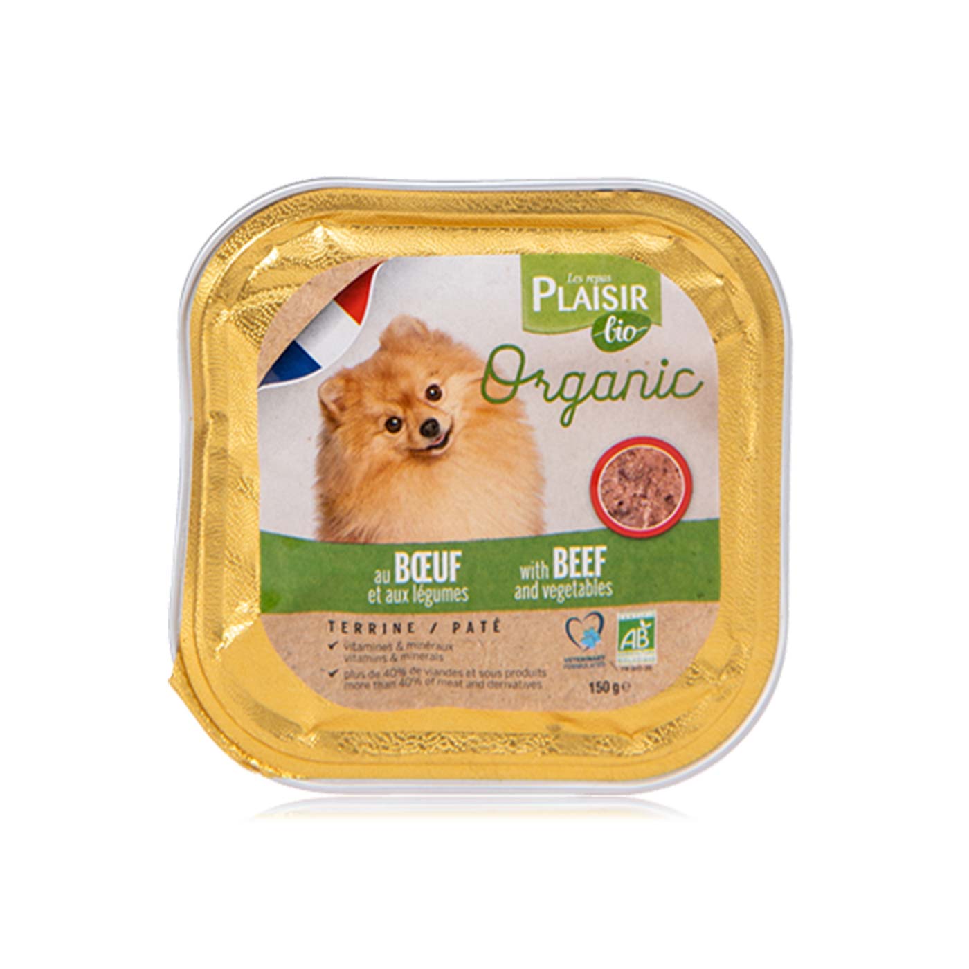 Plaisir Bio dog terrine beef and vegetables for dogs 150g - Spinneys UAE