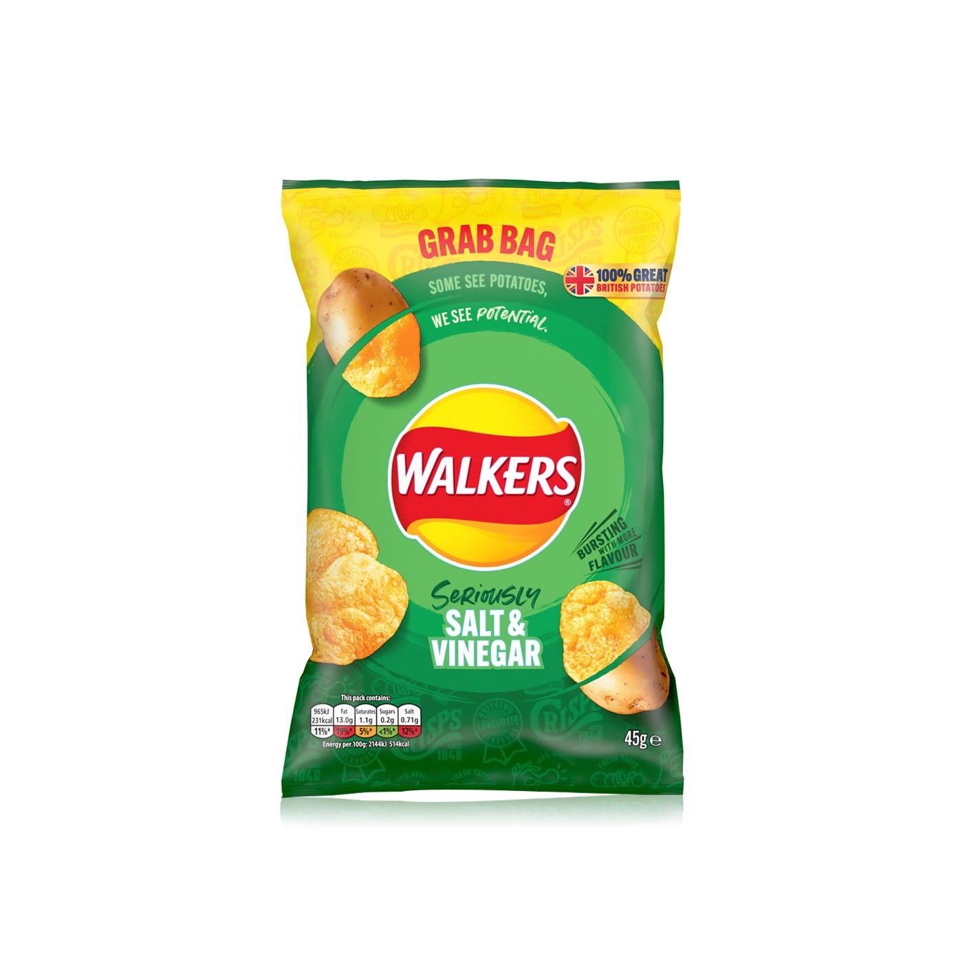 Walkers salt & vinegar crisps grab bag 45g Spinneys UAE