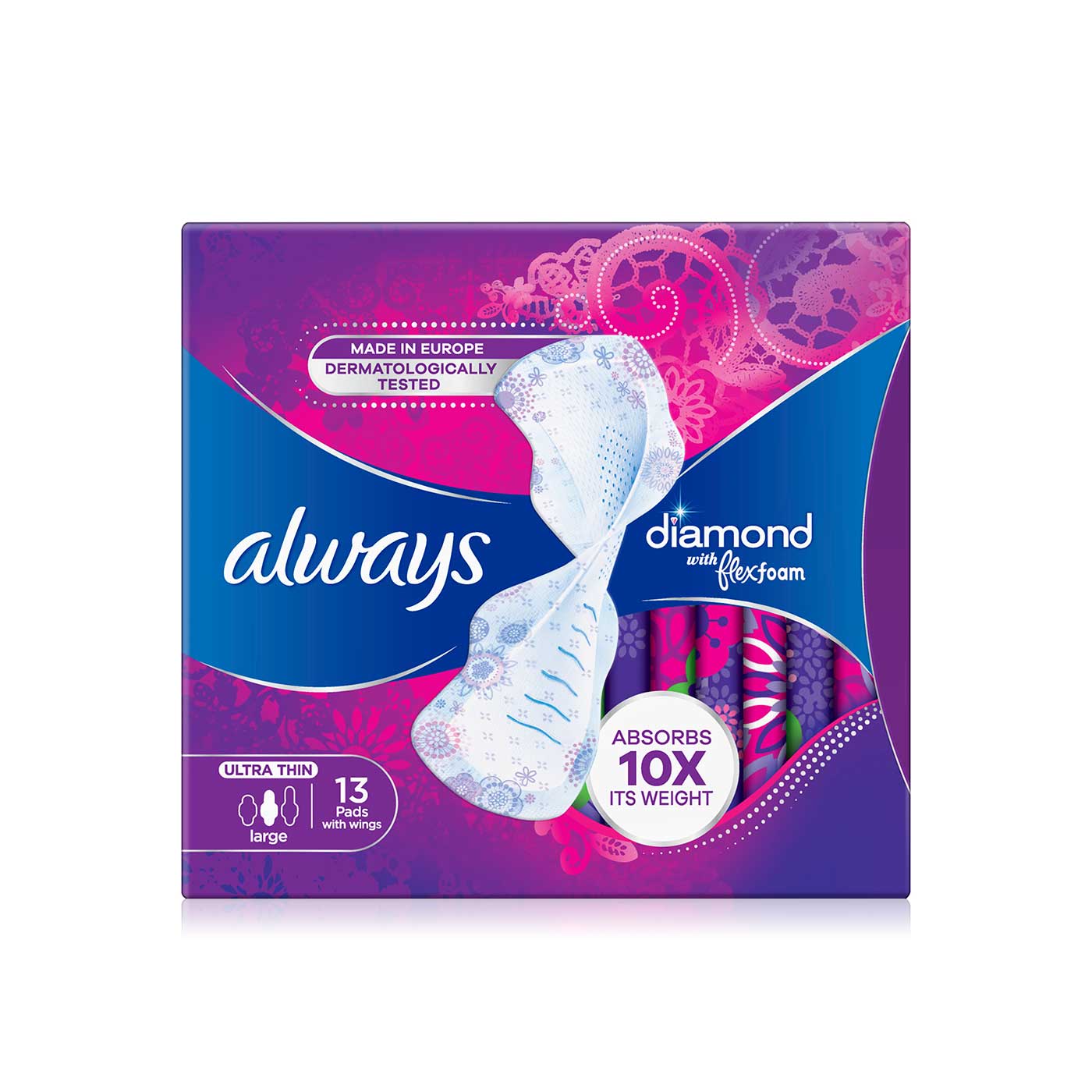 Always Diamond with Flexfoam Ula Thin Large Pads with Wings x 13