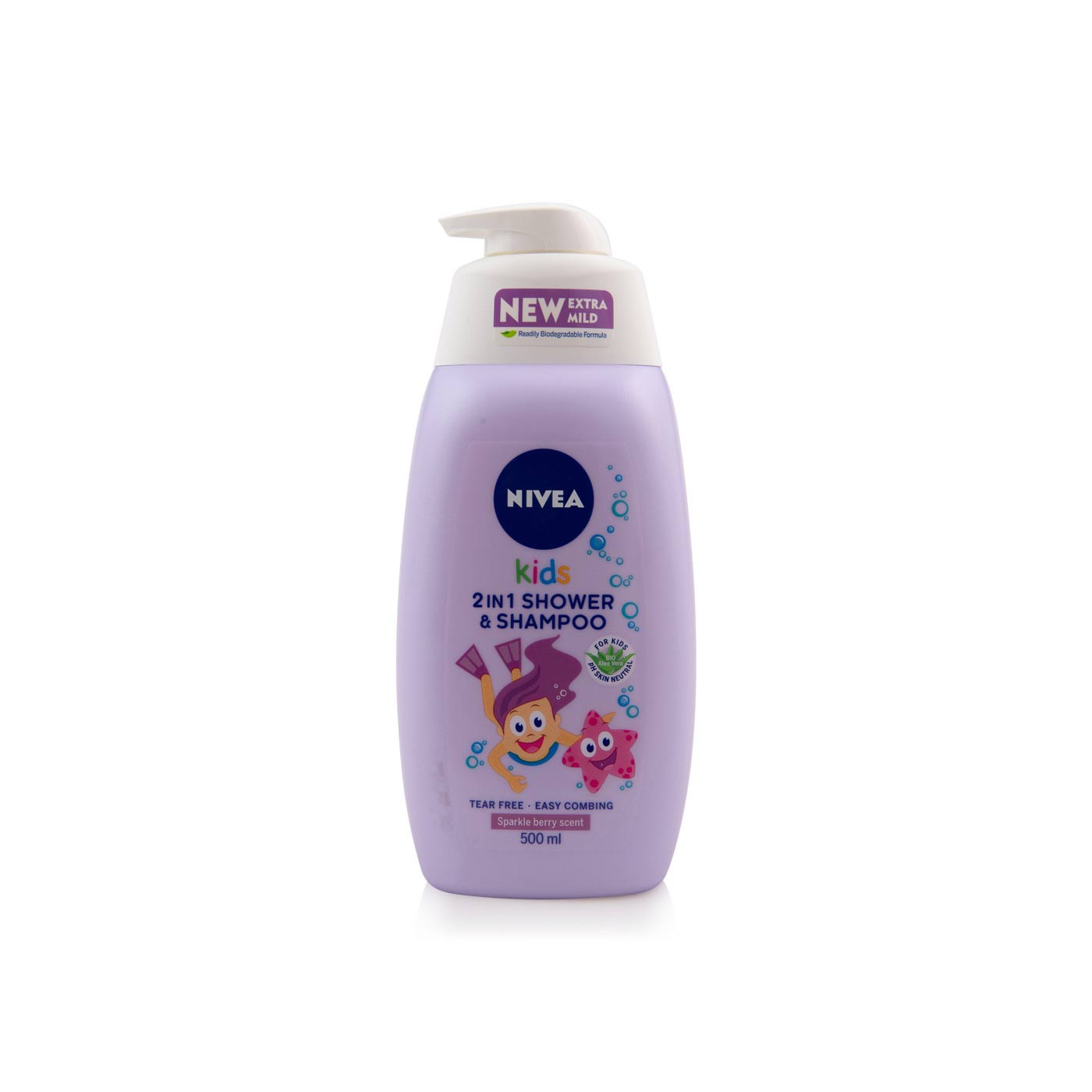 Nivea 2 in 1 Kids Shower and Shampoo with Bio Aloe Vera Berry Scent 500ml